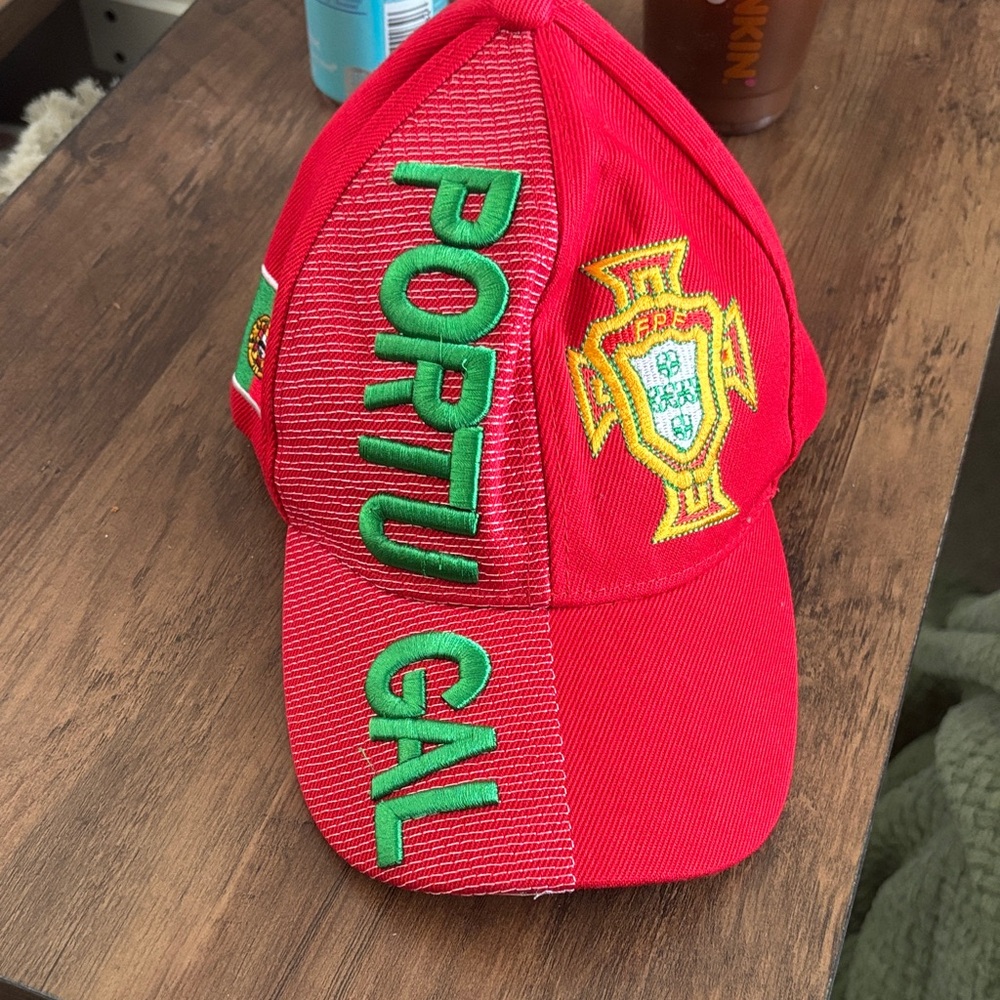 Red Portugal Cap with Green Embroidery